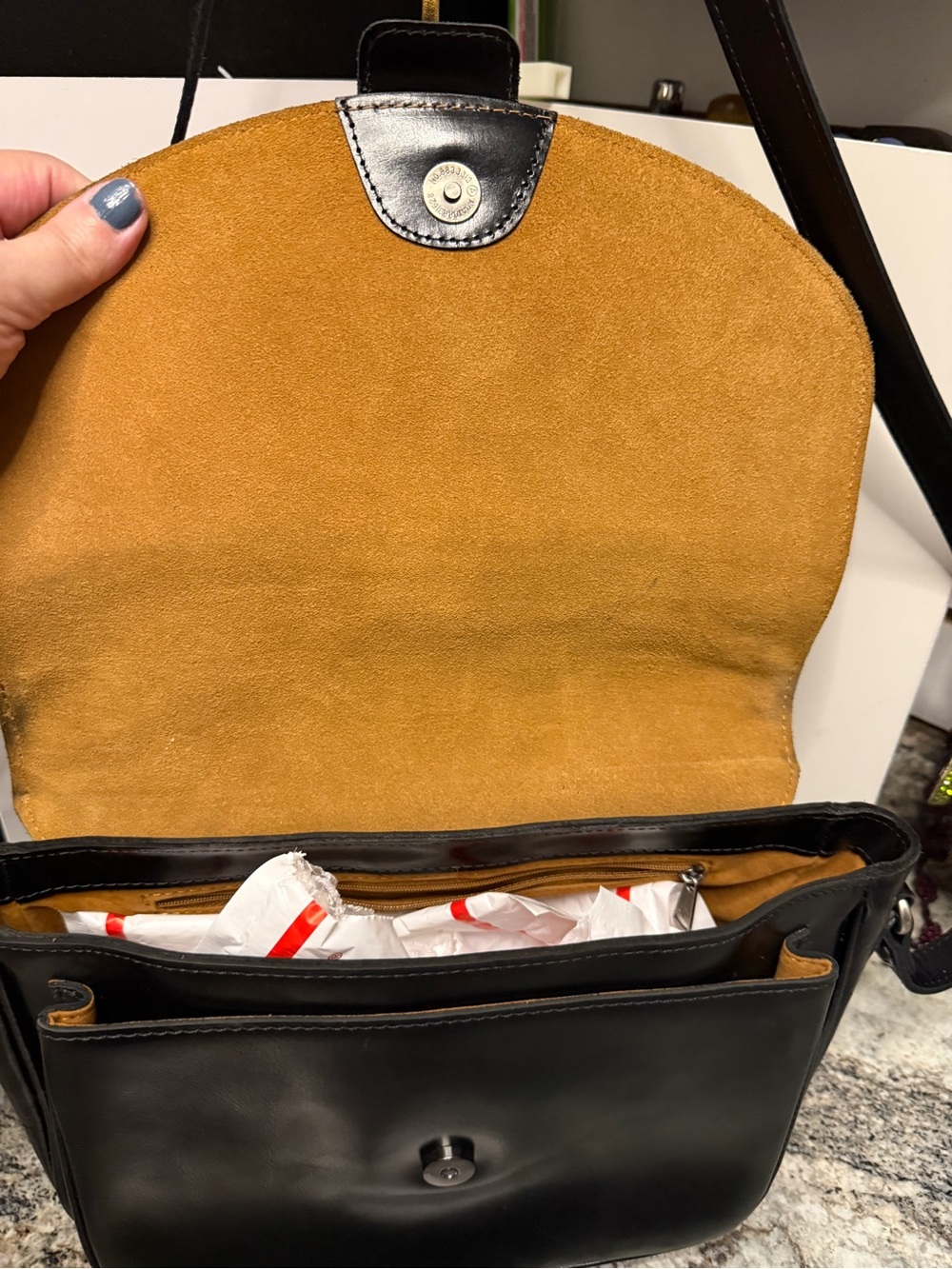 Patricia Nash Classic Black Leather Crossbody Saddle Bag with Decorative Buckle - Picture 5 of 10